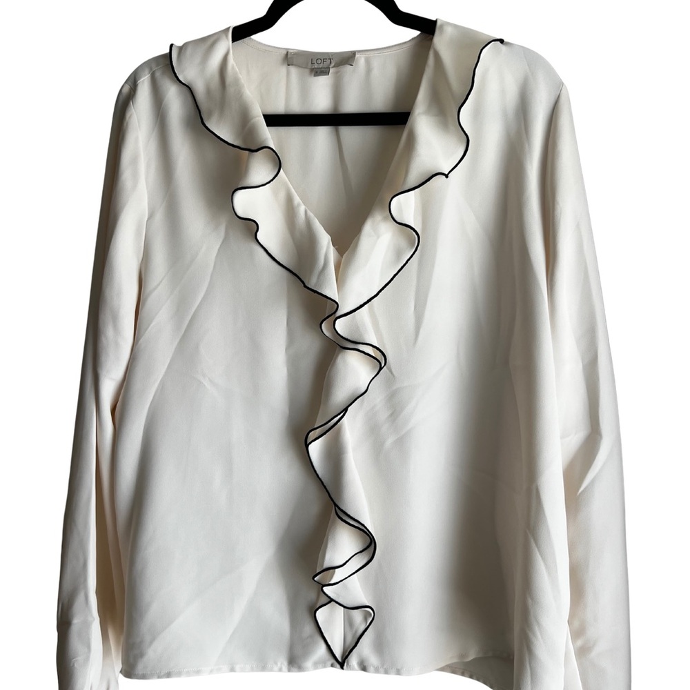 LOFT Cream Blouse with Black Trim